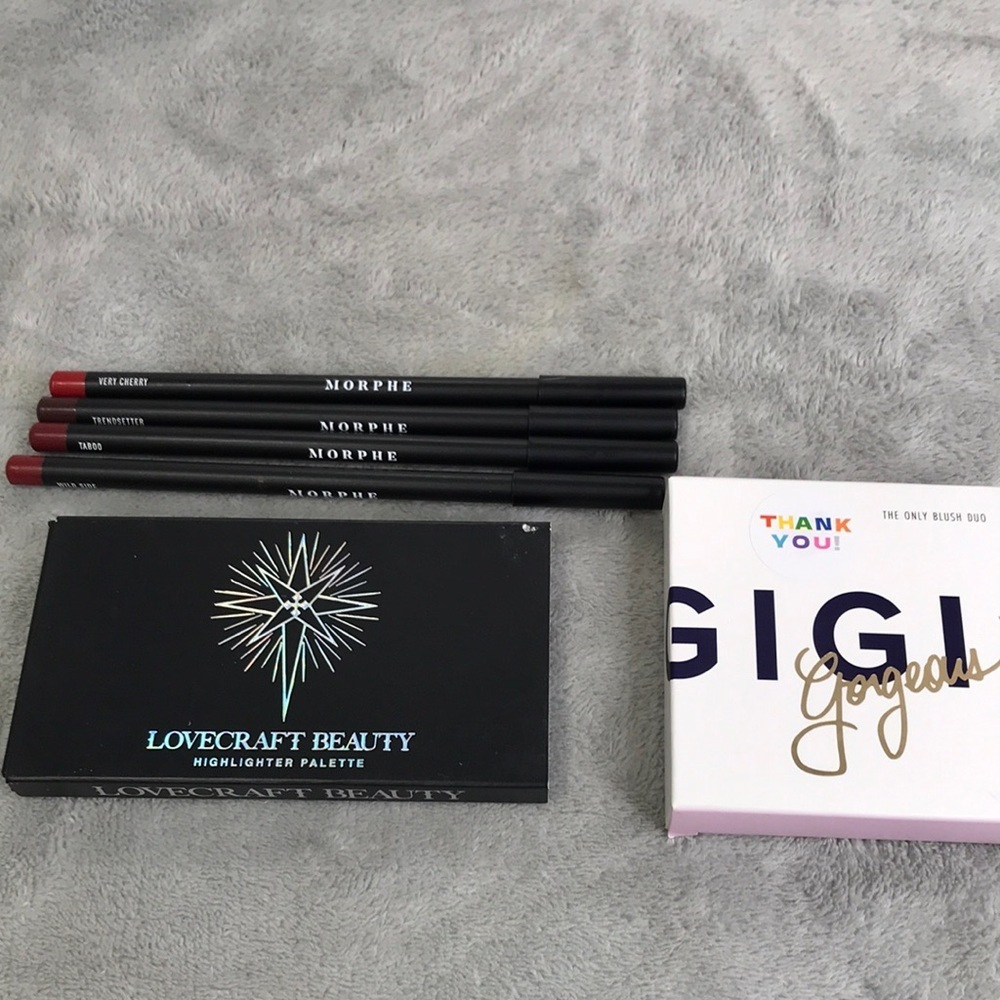 Morphe Lip Liners. Gigi Blush & Lovecraft Beauty Highlighter All New
